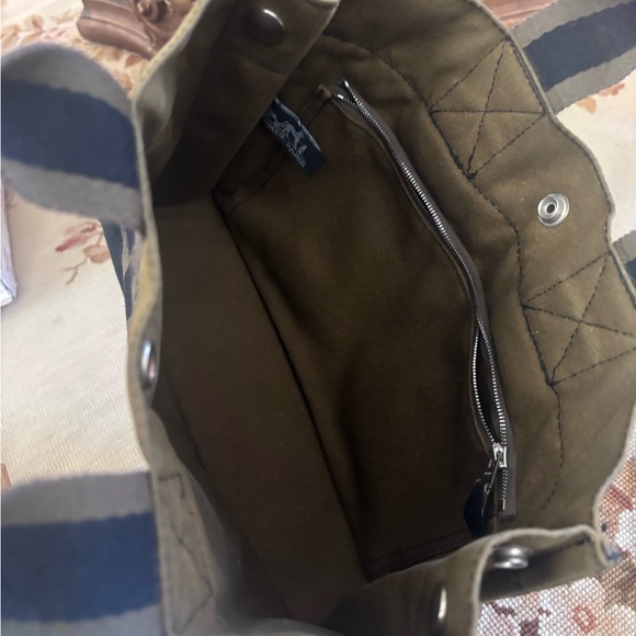 Authentic Hermes Olive Canvas Tote with Striped Handles BB